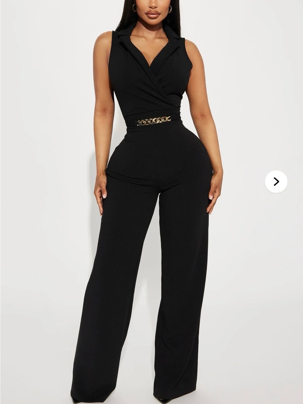 Fashion Nova Sleeveless Black Surplice Jumpsuit with Chain Waist